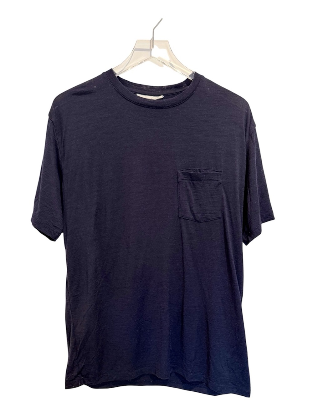 ICEBREAKER Wool Nylon Blend Pocketed Crewneck Short Sleeve Tee Navy Blue L